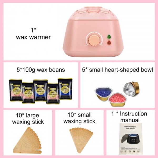 stusgo Pink Wax Melt Warmer Kit for Women Men Hair Removal,Waxing Kit with Wax Beans