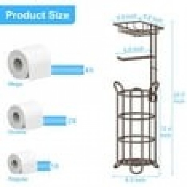 stusgo Inserted Tube Upgraded Toilet Paper Holder Free Standing, Paper Roll Dispenser with Top Storage Shelf for Bathroom-Bronze