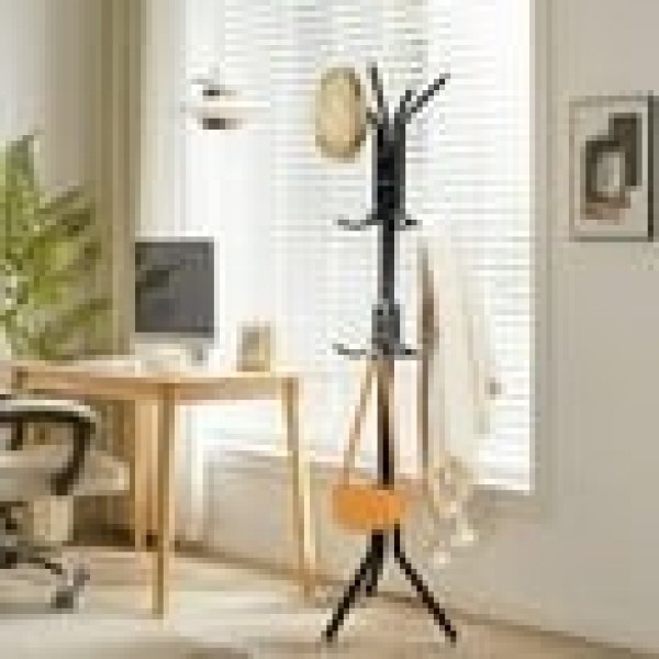 stusgo Heavy Duty Metal Standing Coat Rack, Modern Freestanding Multi-Hook Hanger for Jackets, Hats, Bags, Space Saving Sturdy Design(Black)