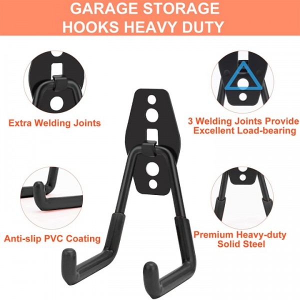 stusgo 16 Pack Garage Hooks Heavy Duty, stusgo Utility Steel Garage Storage Hooks, Wall Mount Tool Organizer for Heavy Weight (Black)